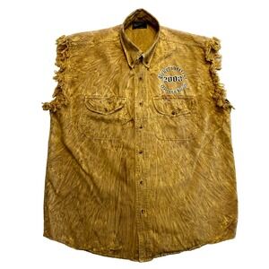 Biketoberfest Shirt Mens Medium Tan Sleeveless Tie Dye Graphic 2008 Button Up